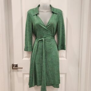 Diane Von Furstenberg Green Silk Heart Wrap Dress
